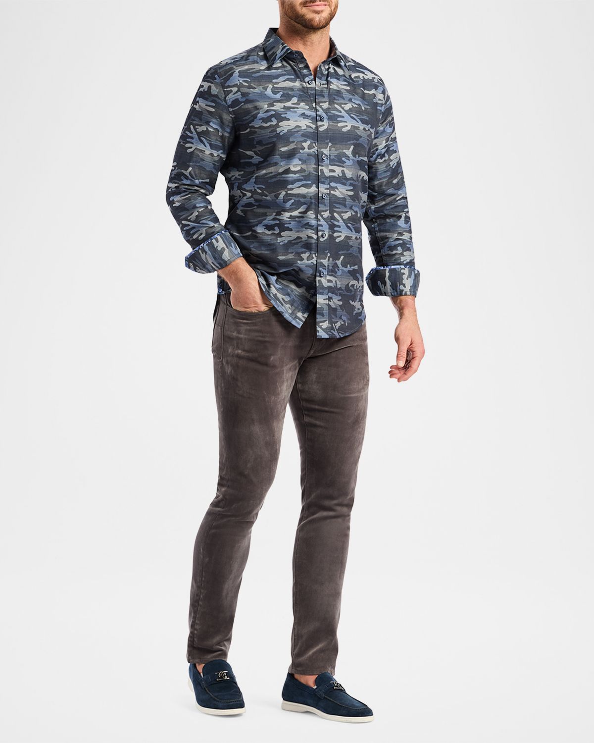 Robert Graham Men 's Harrington Camouflage Stretch Sport Shirt