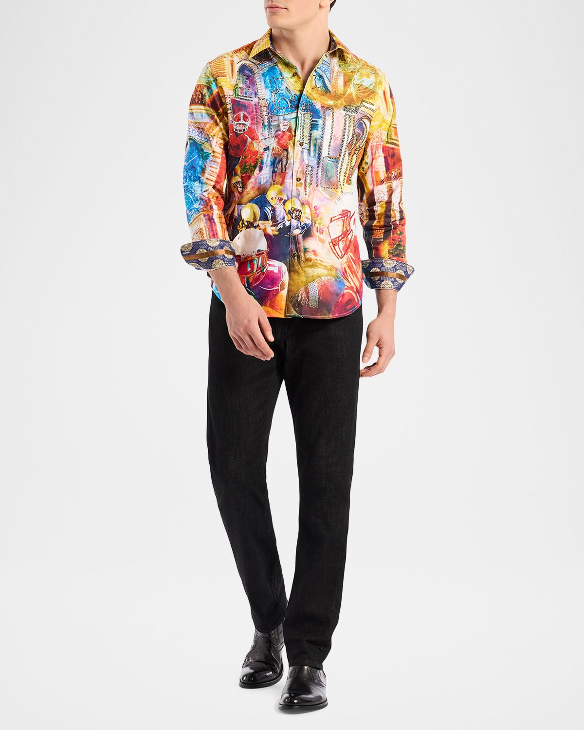 Robert Graham Men 's Multicolor Crystal Football Sport Shirt