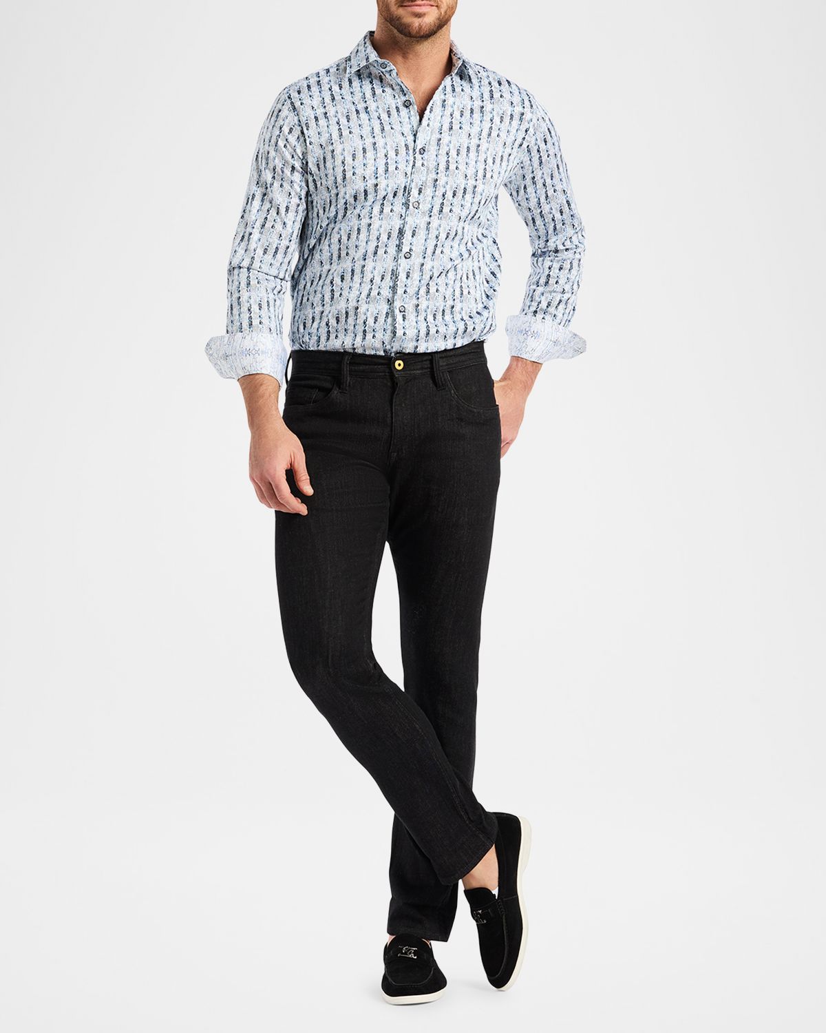Robert Graham Men 's Feragen Denim Straight Fit Five-Pocket Pants