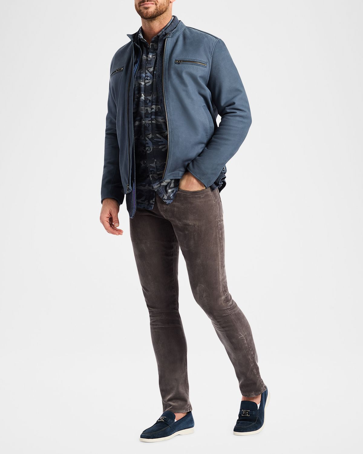 Robert Graham Men 's Artino Leather Band-Collar Race Jacket