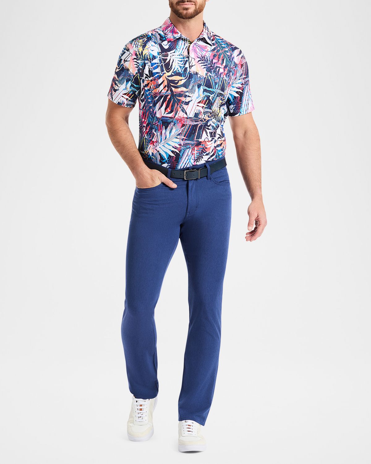 Robert Graham Men 's Palm Dreams Multicolor Stretch Knit Polo Shirt