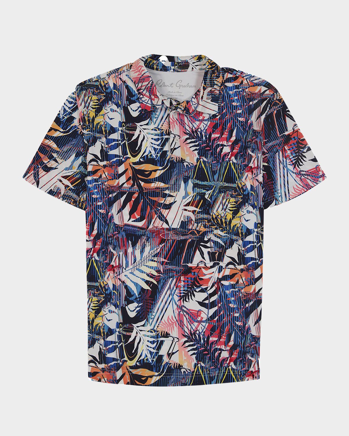 Robert Graham Men 's Palm Dreams Multicolor Stretch Knit Polo Shirt
