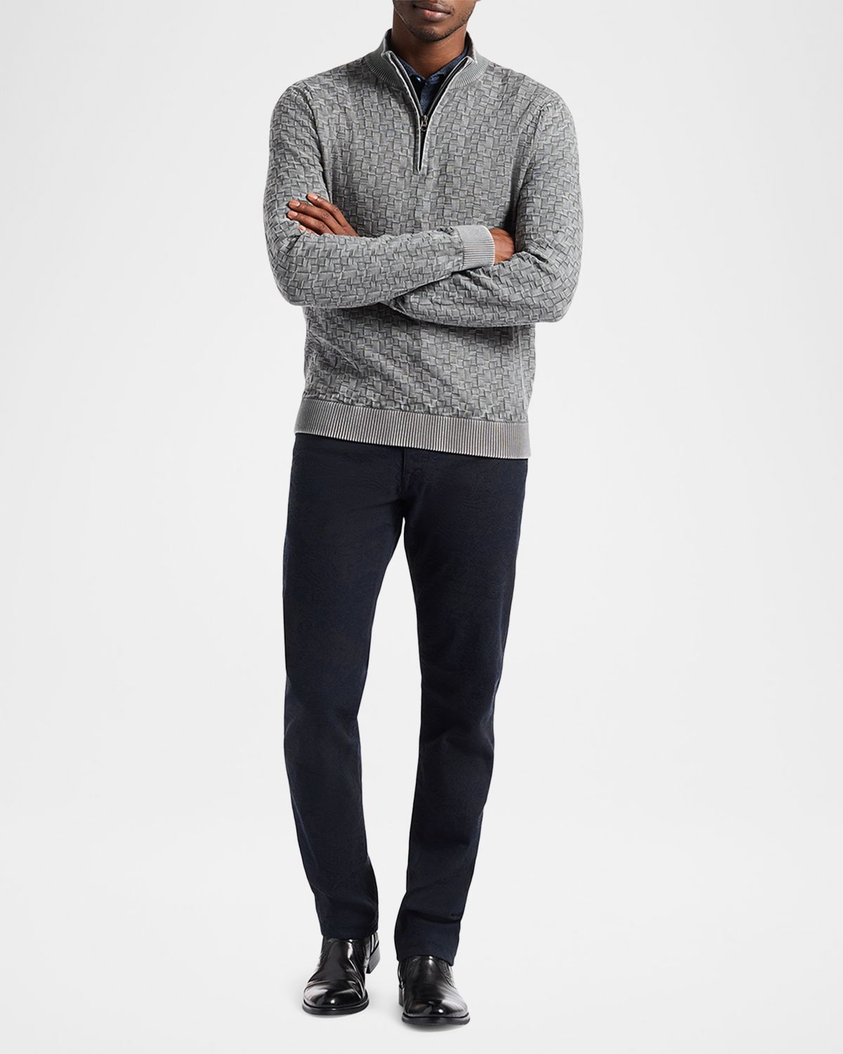 Robert Graham Men 's Aubin Jacquard Knit Quarter-Zip Sweater