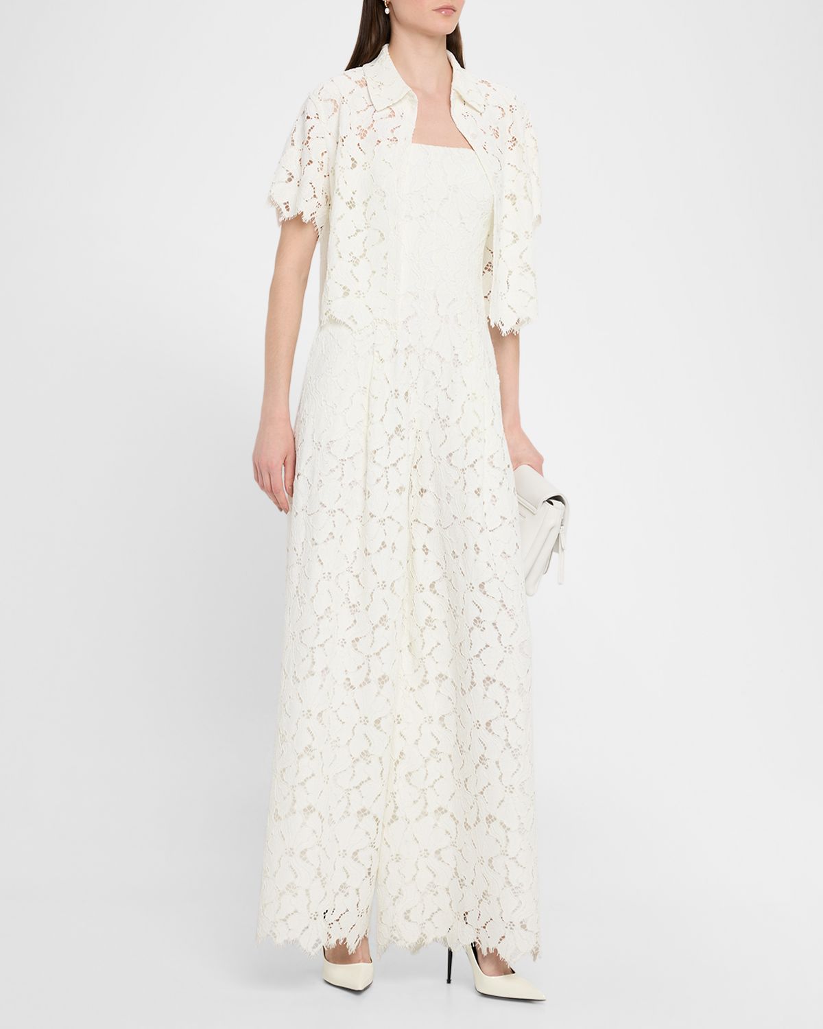 SIMKHAI Rebecca Strapless Corded Lace Wide-Leg Jumpsuit