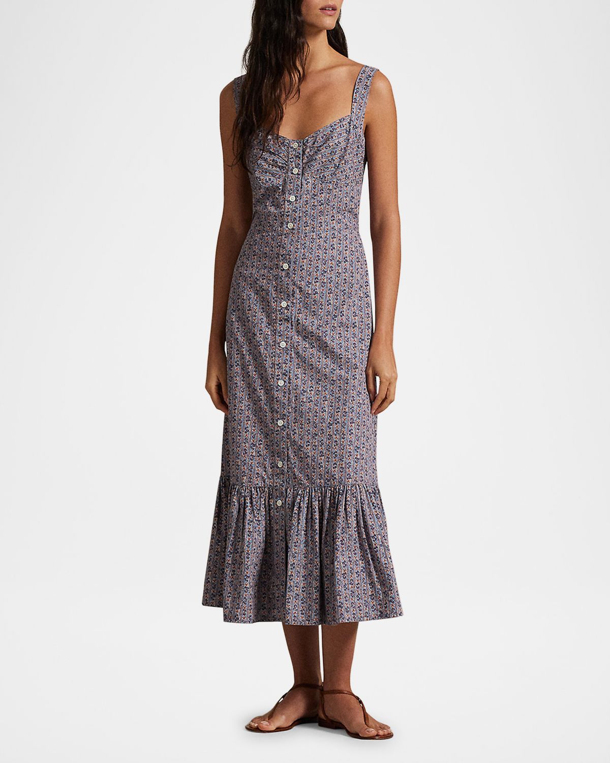 Polo Ralph Lauren Floral Cotton Buttoned Midi Dress