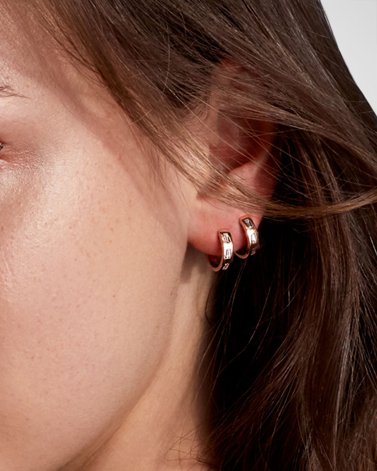 Walters Faith Ottoline 18K Rose Gold 3 Diamond Baguette Huggie Earrings