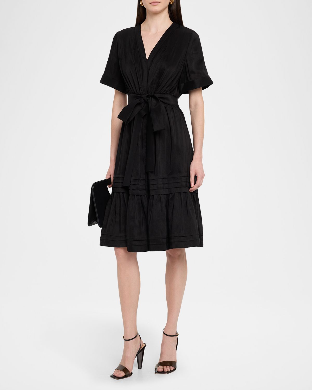 Kobi Halperin Miranda Pintuck Tiered Linen-Silk Midi Dress