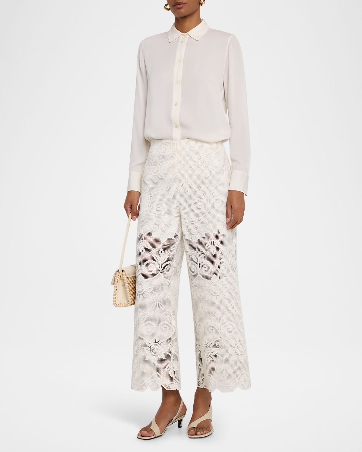 Kobi Halperin Gina Wide-Leg Geometric Floral Lace Pants