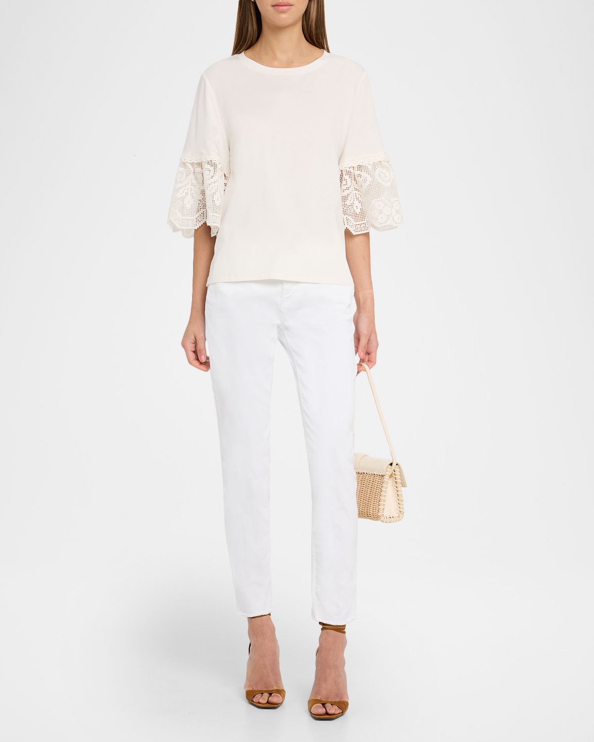 Kobi Halperin Amanda Floral Lace-Cuff Cotton T-Shirt