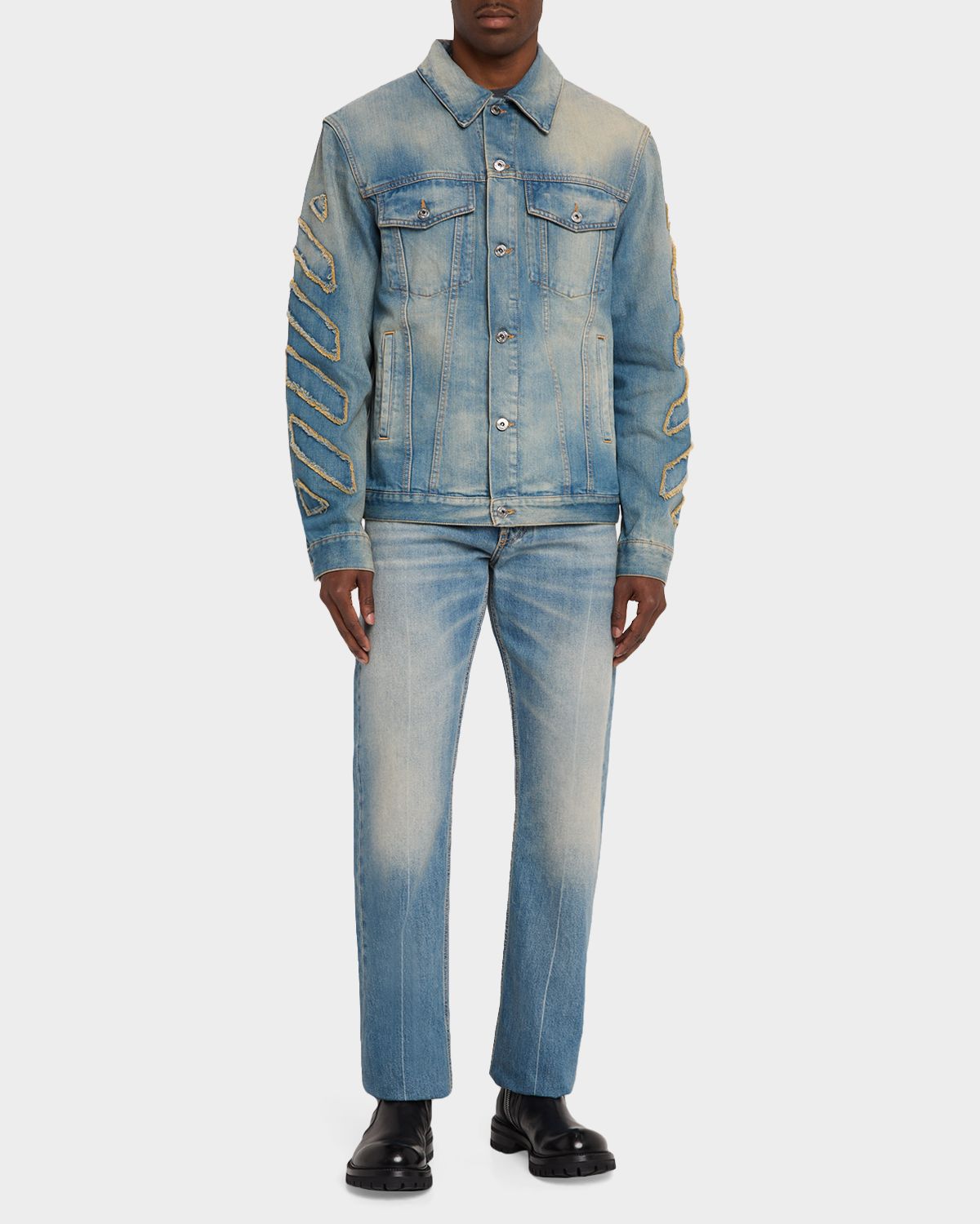 Off-White Men 's Diagonal Raw Patch Denim Jacket