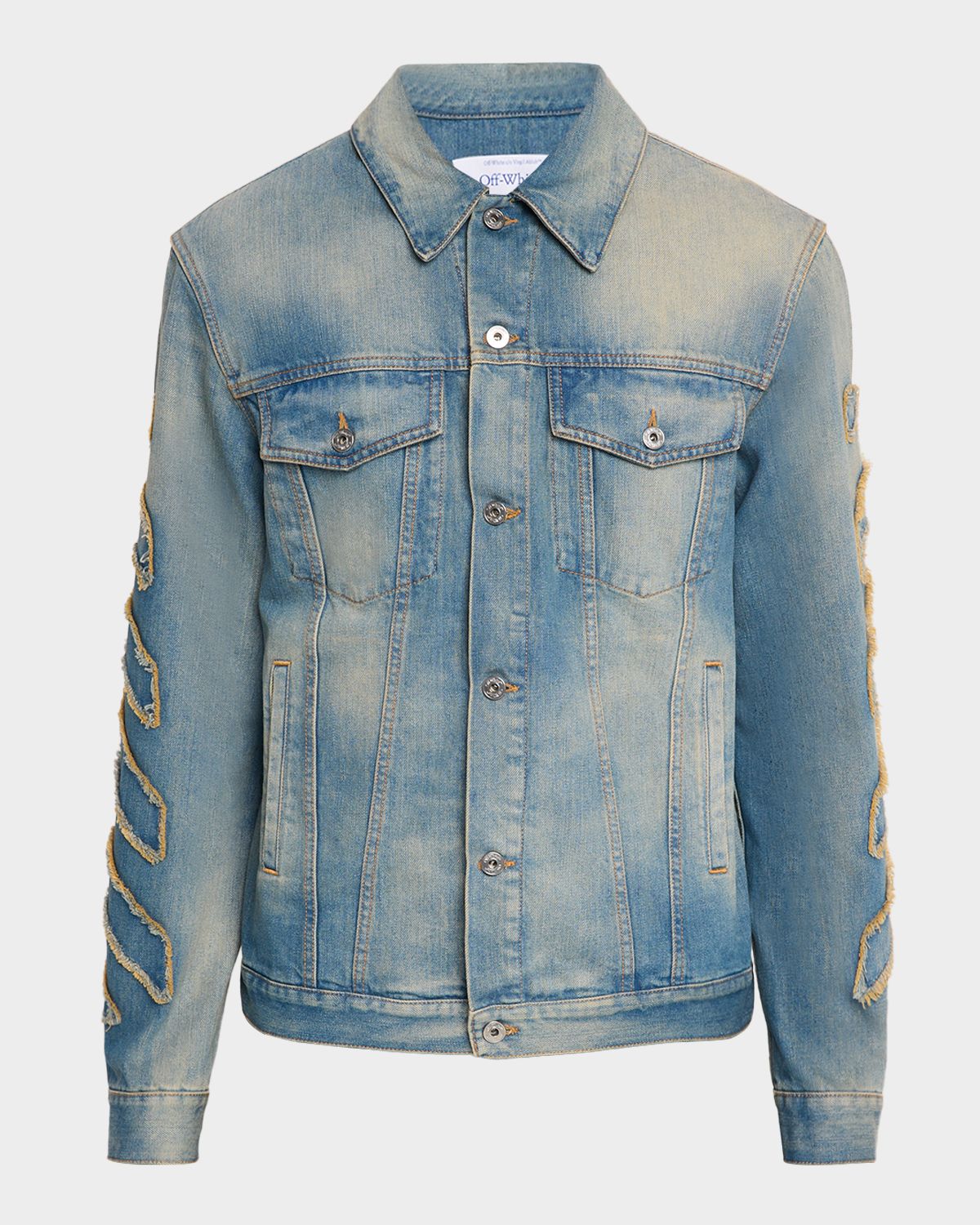 Off-White Men 's Diagonal Raw Patch Denim Jacket - Men's Clothing