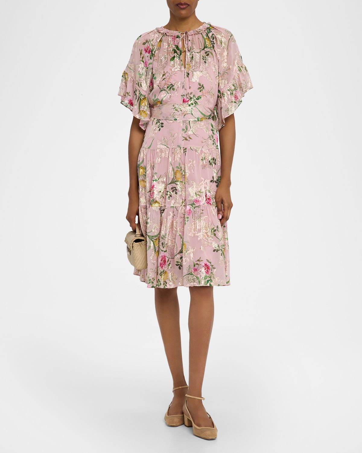 Kobi Halperin Chase Tiered Floral-Print Fil Coupe Dress