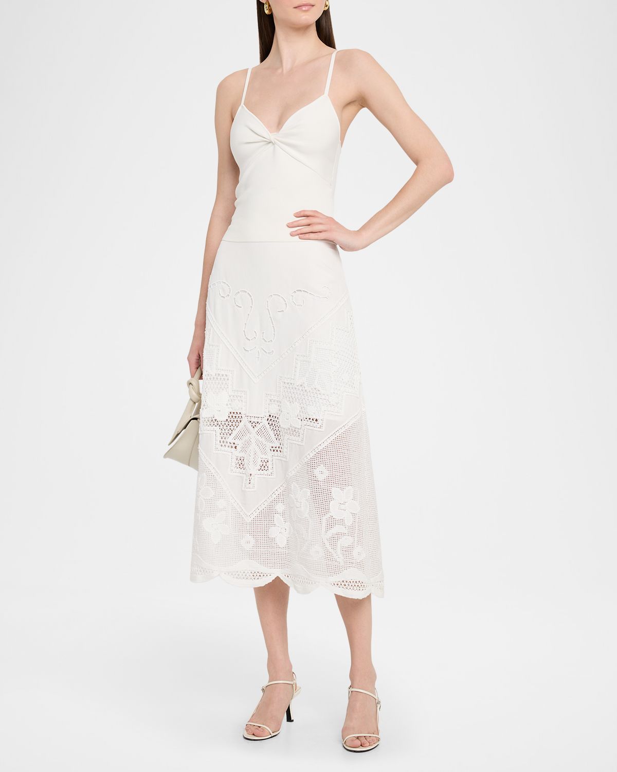 Kobi Halperin Lorelei Lace-Inset Linen Midi Skirt
