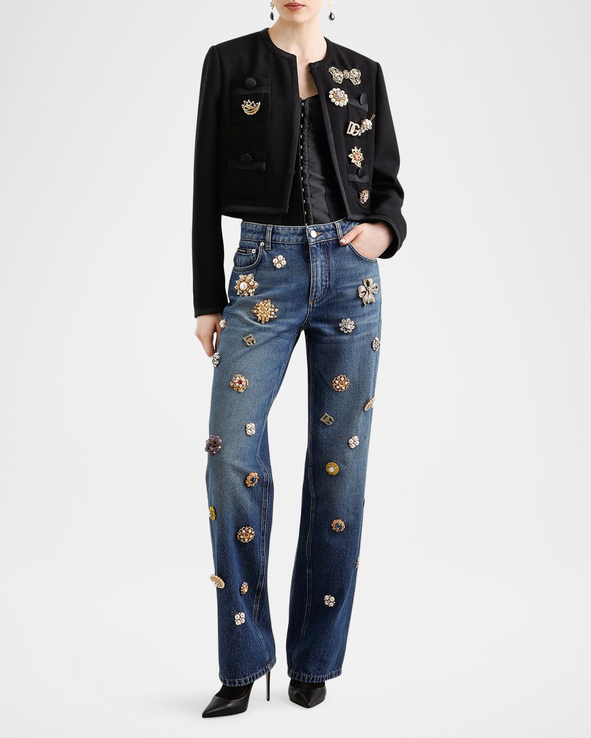 Dolce & Gabbana Adon Tavex Embellished Straight-Leg Jeans