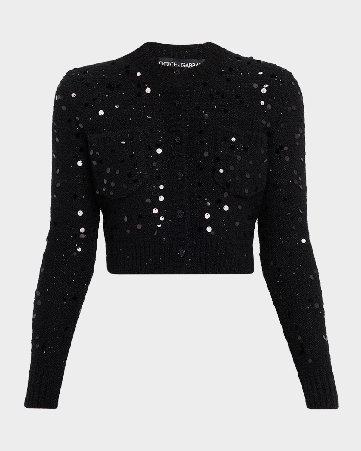 Dolce & Gabbana Sequined Wool Crop Crewneck Cardigan