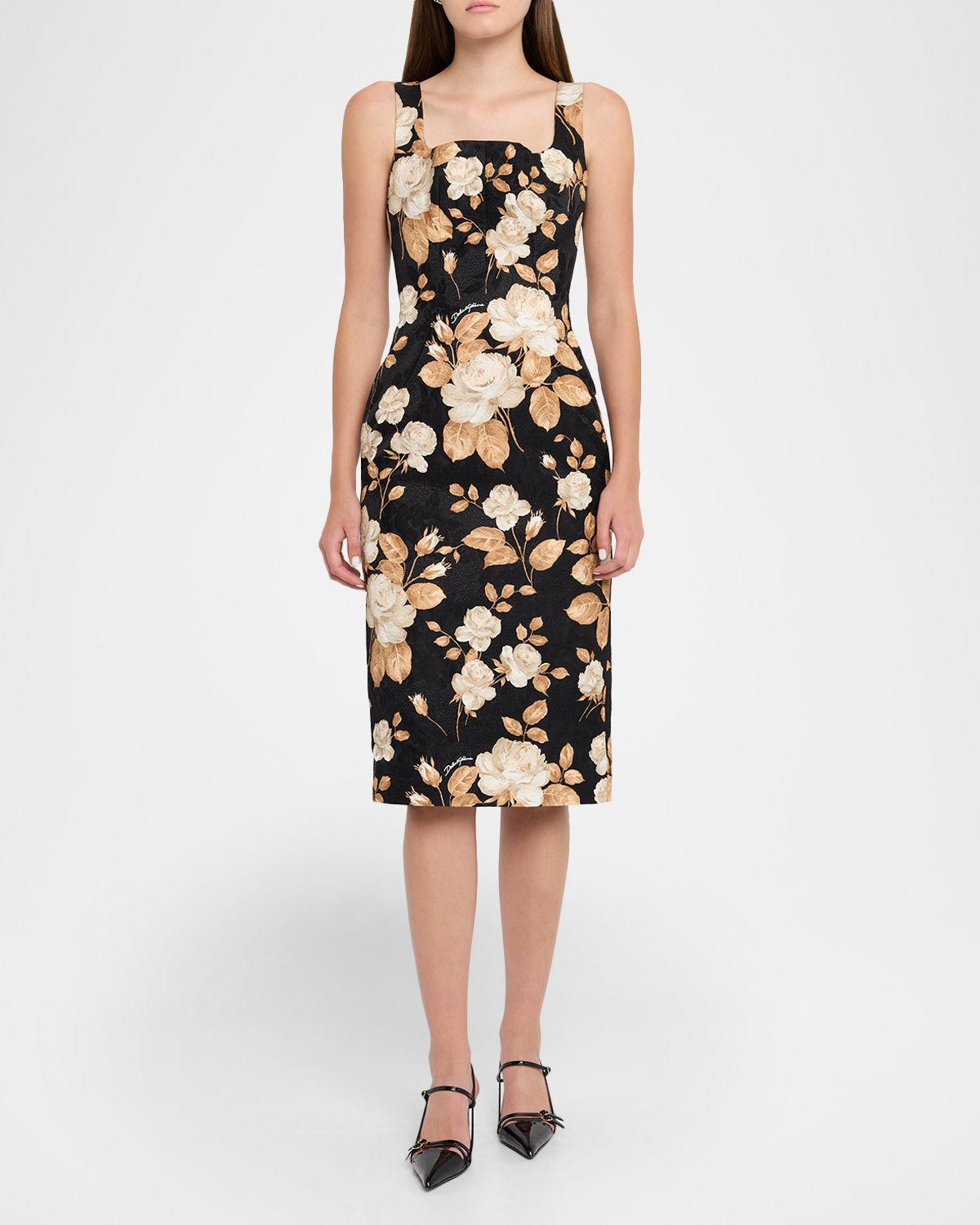Dolce & Gabbana Vintage Floral Brocade Sleeveless Midi Dress
