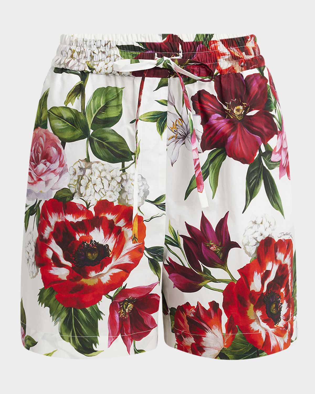 Dolce & Gabbana Anemone Floral Popeline Drawstring Shorts