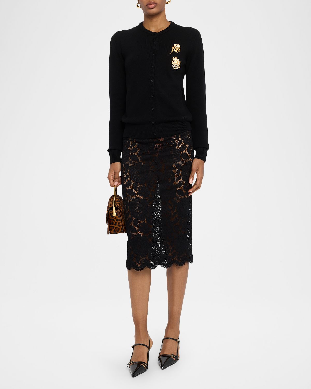 Dolce & Gabbana Brooch Crewneck Cardigan