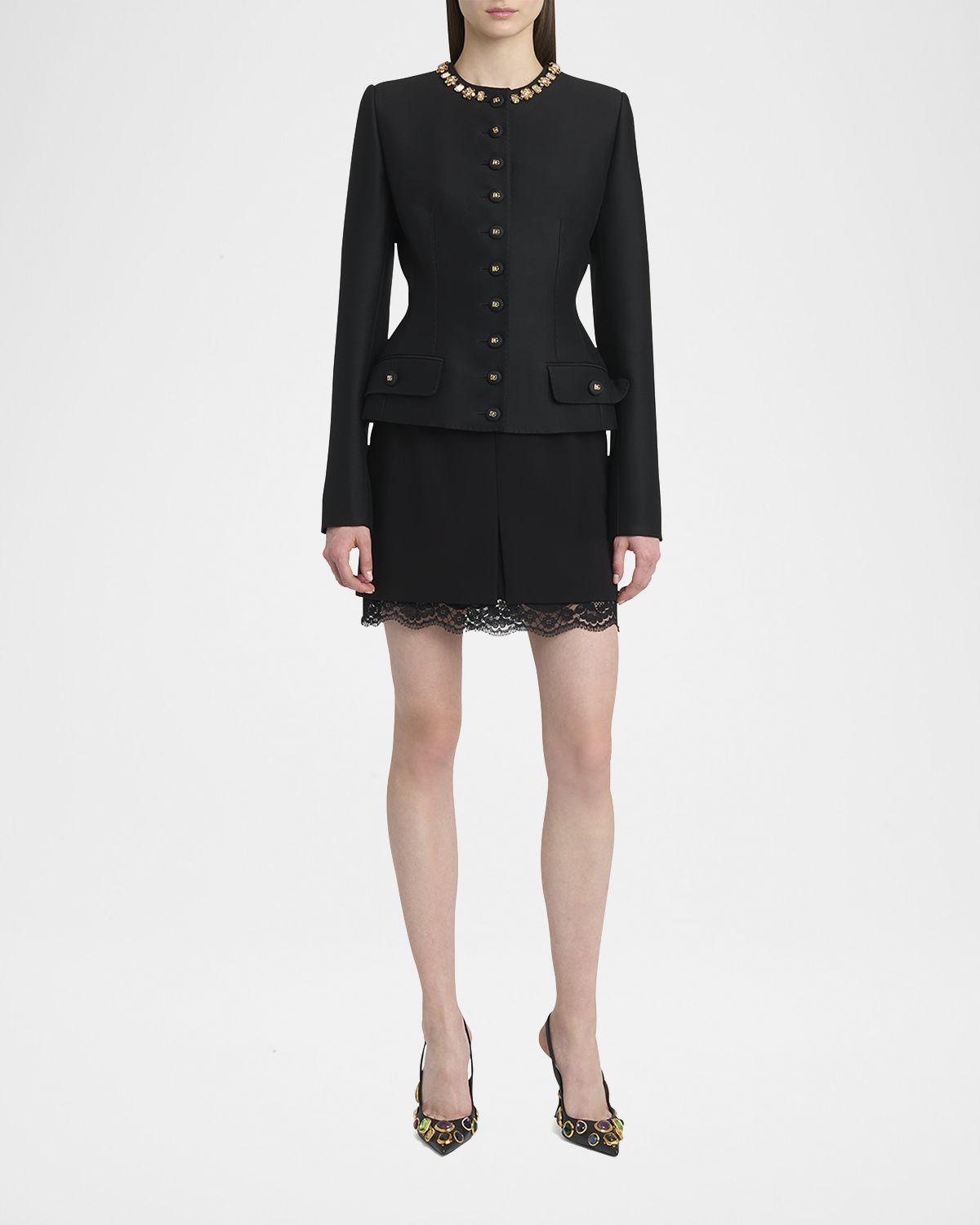 Dolce & Gabbana Lana Double Crepe Lace-Trim Mini Skirt