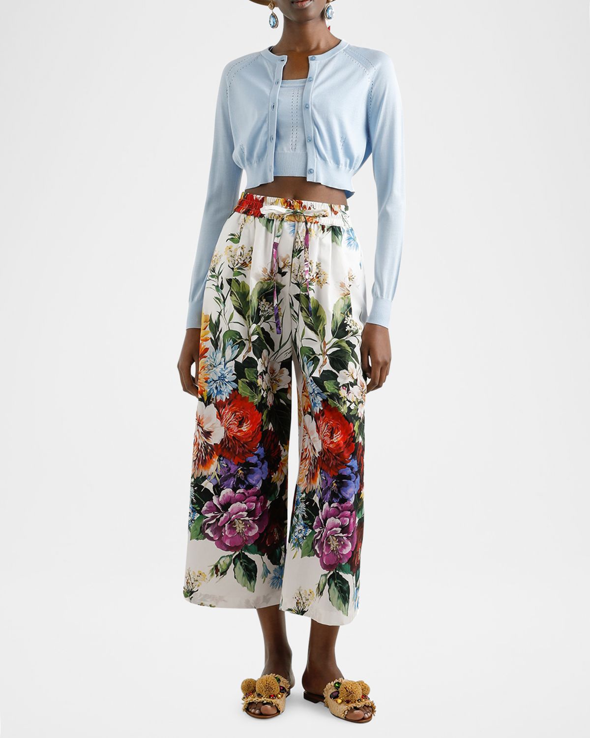 Dolce & Gabbana Pointelle Knit Crop Crewneck Cardigan