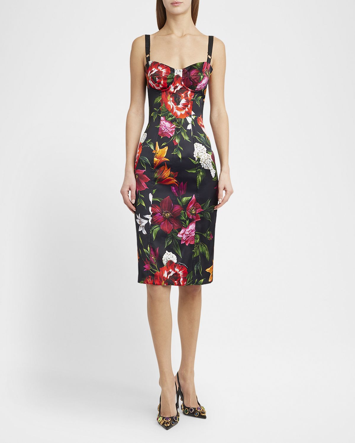 Dolce & Gabbana Anemone Floral Satin Bustier Dress
