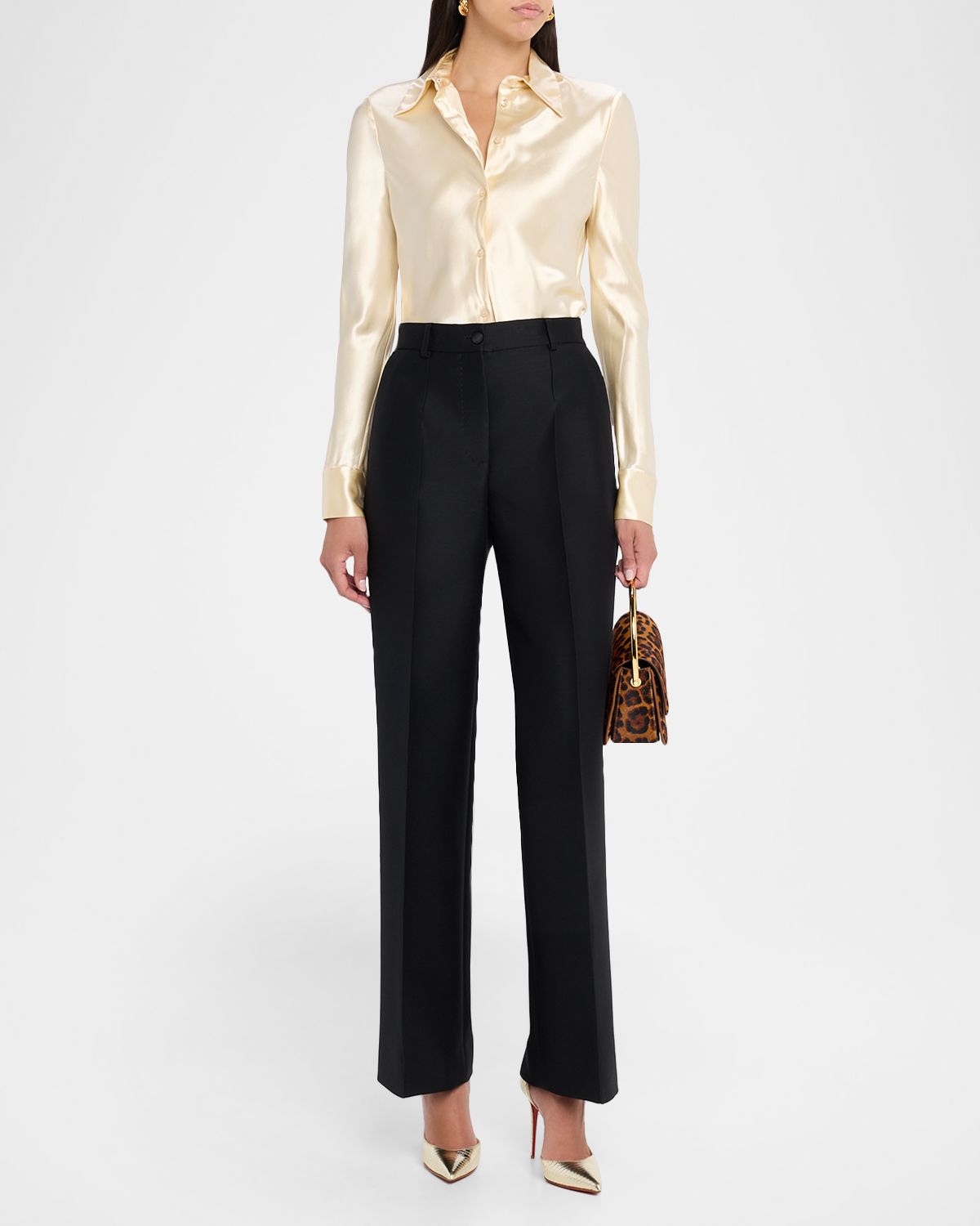 Dolce & Gabbana Faille Heavy Wool-Blend Pintuck Trousers