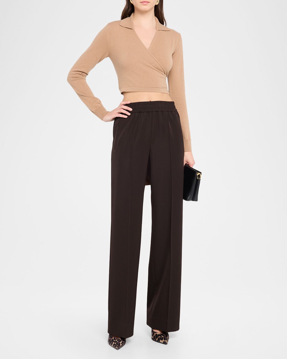 Dolce & Gabbana Long-Sleeve Crop Wrap Polo Sweater