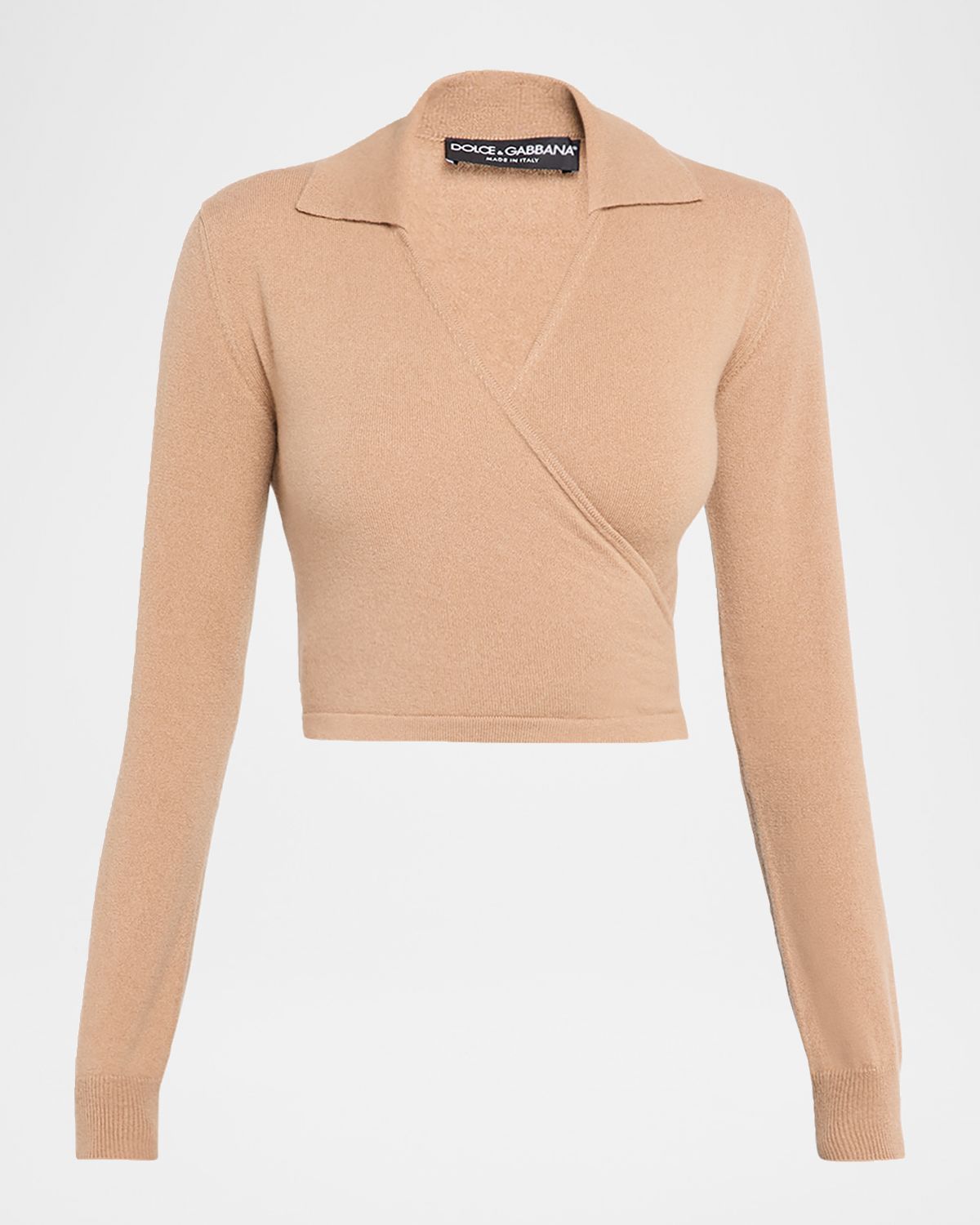 Dolce & Gabbana Long-Sleeve Crop Wrap Polo Sweater