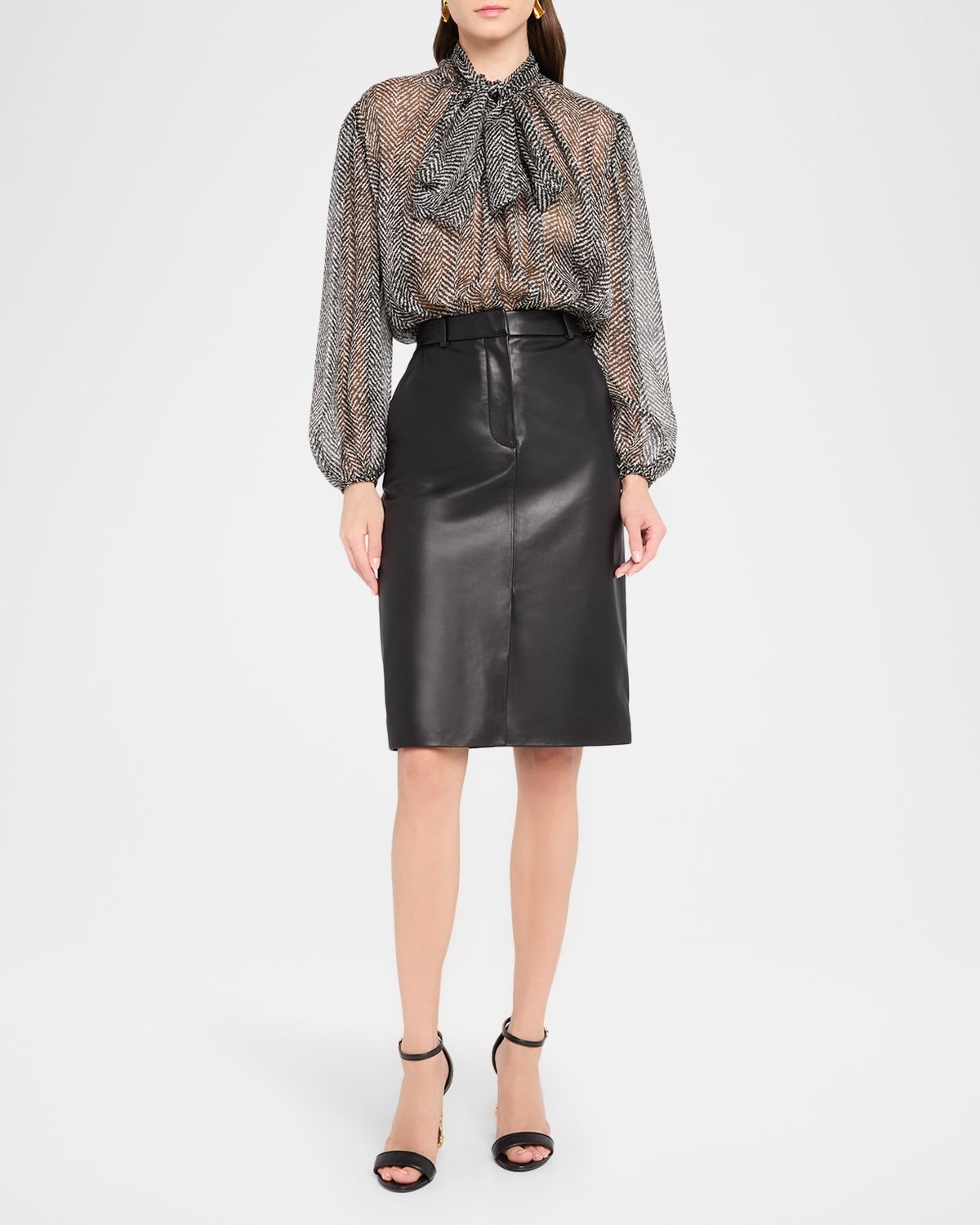 Dolce & Gabbana Chevron Chiffon Neck-Tie Blouse