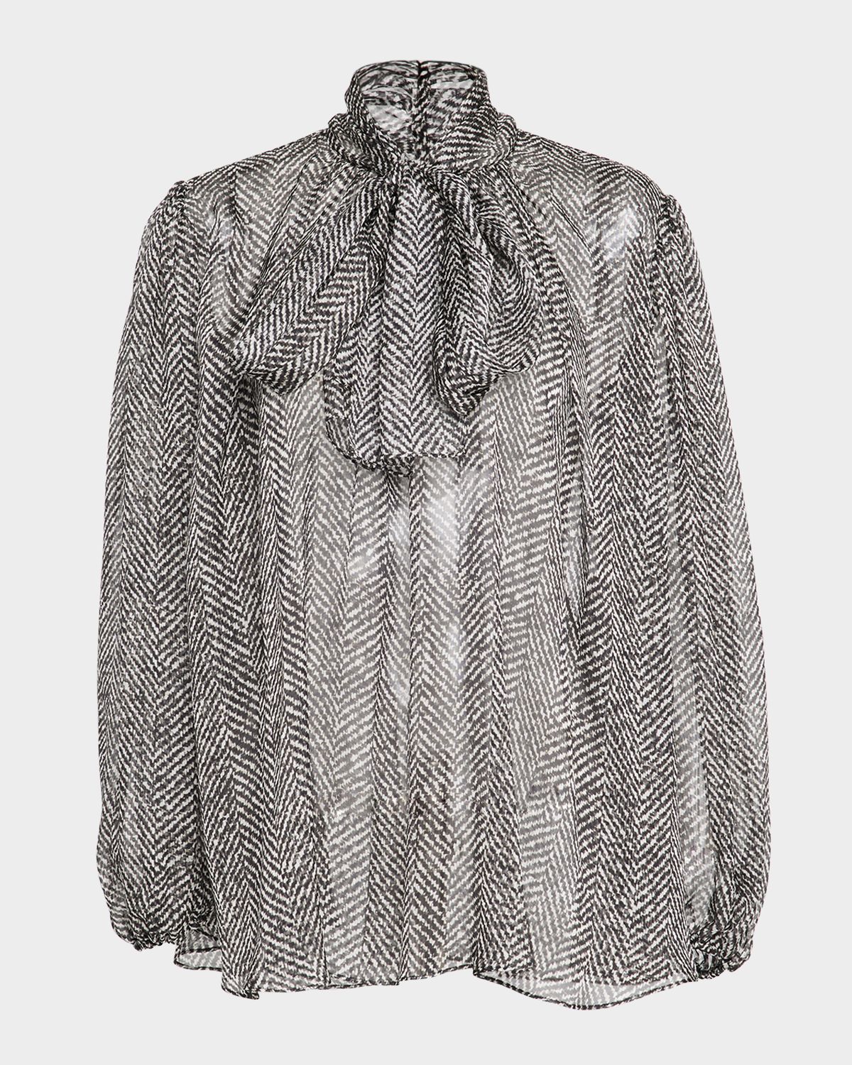 Dolce & Gabbana Chevron Chiffon Neck-Tie Blouse