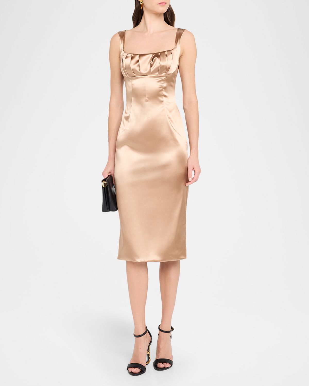 Dolce & Gabbana Sleeveless Pleated Stretch Satin Midi Dress