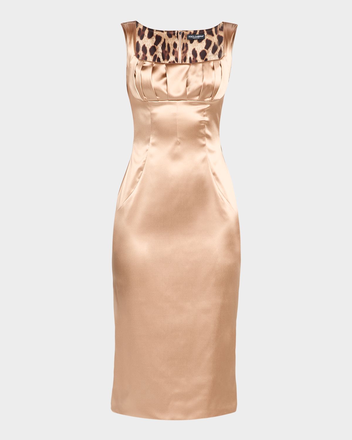 Dolce & Gabbana Sleeveless Pleated Stretch Satin Midi Dress