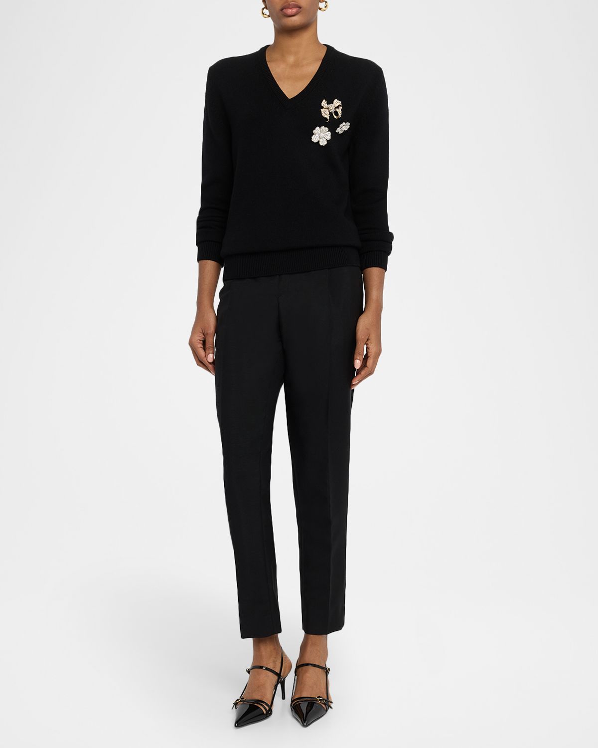 Dolce & Gabbana Brooch V-Neck Sweater