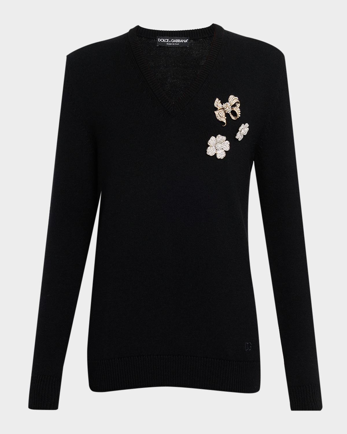 Dolce & Gabbana Brooch V-Neck Sweater