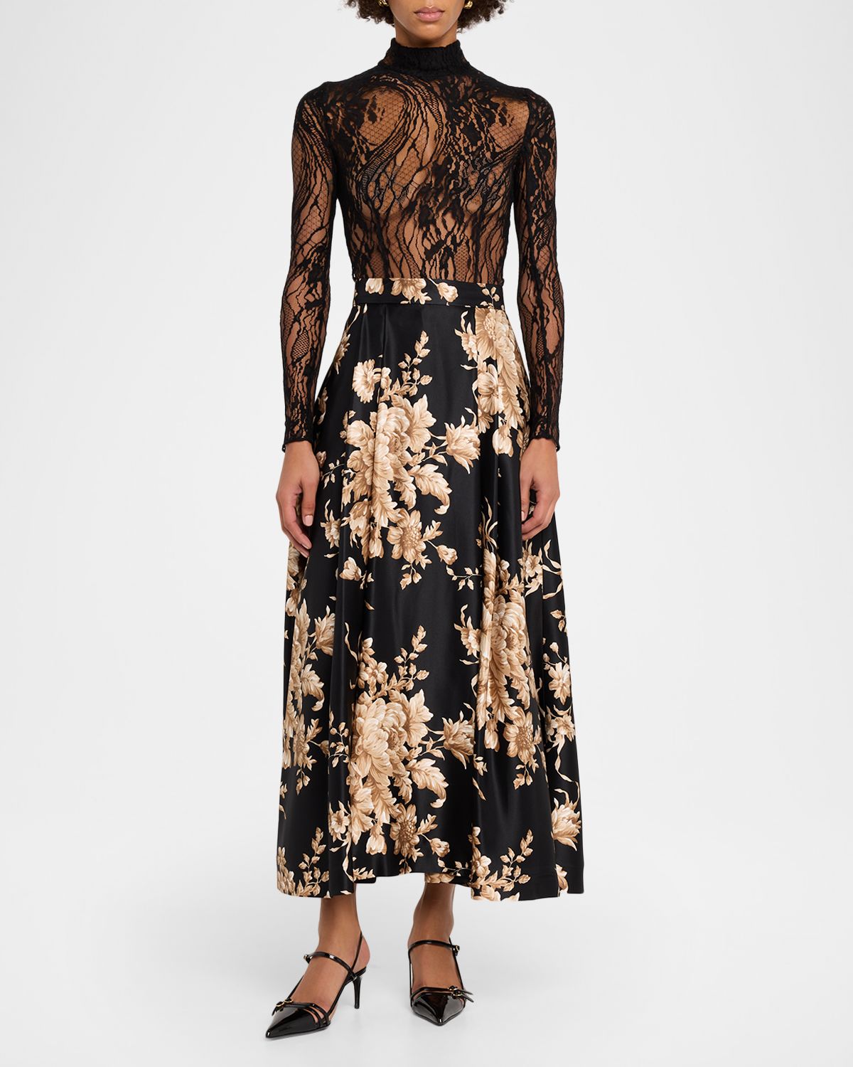 Dolce & Gabbana Rose Douchesse Cretonne Midi Skirt