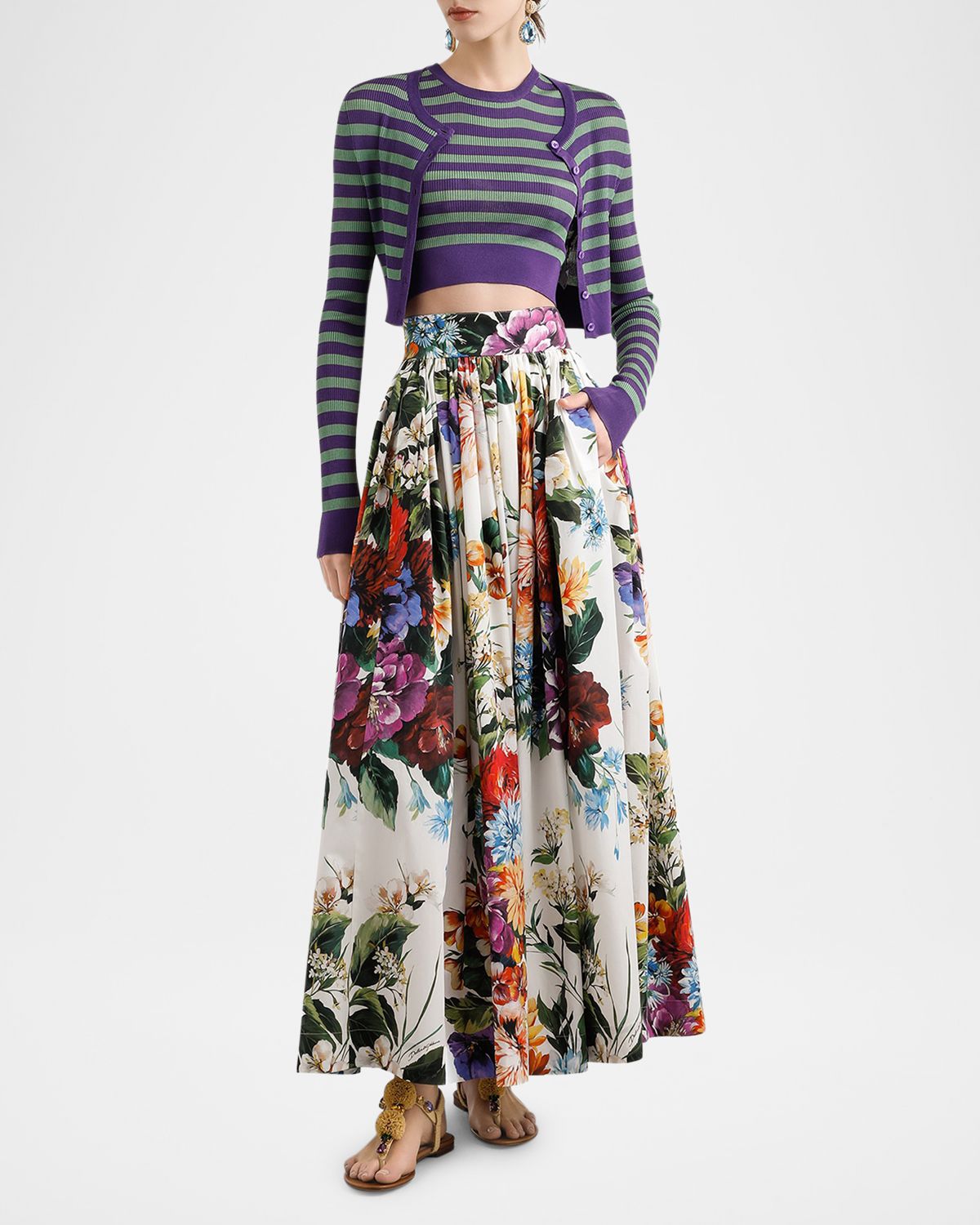 Dolce & Gabbana Striped Rib Crop Crewneck Cardigan