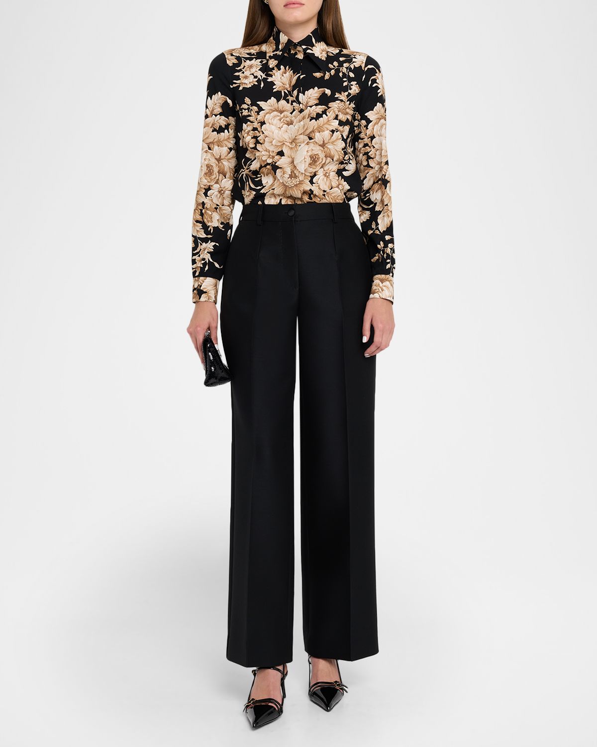 Dolce & Gabbana Rose Cretonne Charmeuse Button-Down Shirt