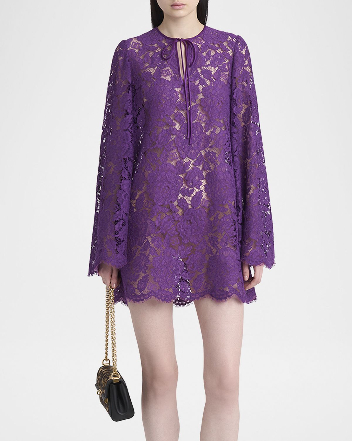 Dolce & Gabbana Lace Long-Sleeve Mini Dress
