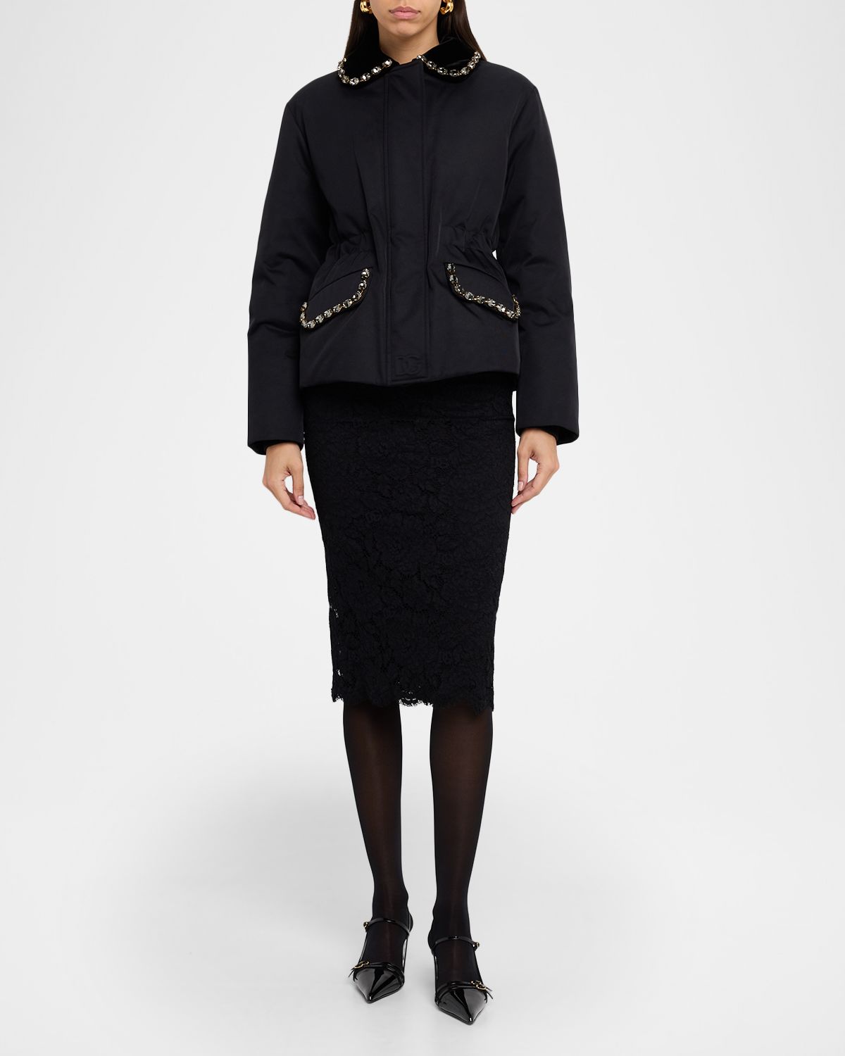 Dolce & Gabbana Crystal Velvet-Collar Nylon Barn Jacket