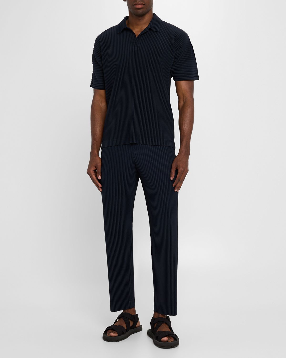 Homme Plisse Issey Miyake Men 's Pleated Johnny Collar Polo Shirt