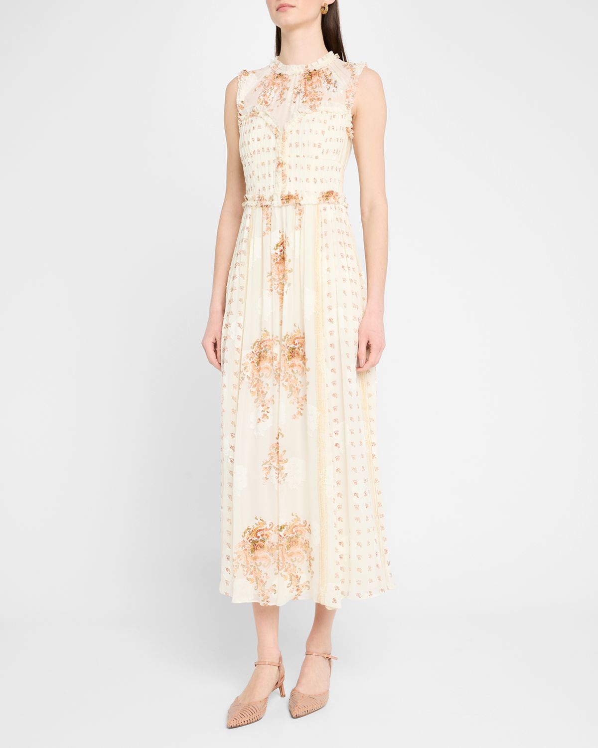 Ulla Johnson Kasia Sleeveless Floral Silk Midi Dress