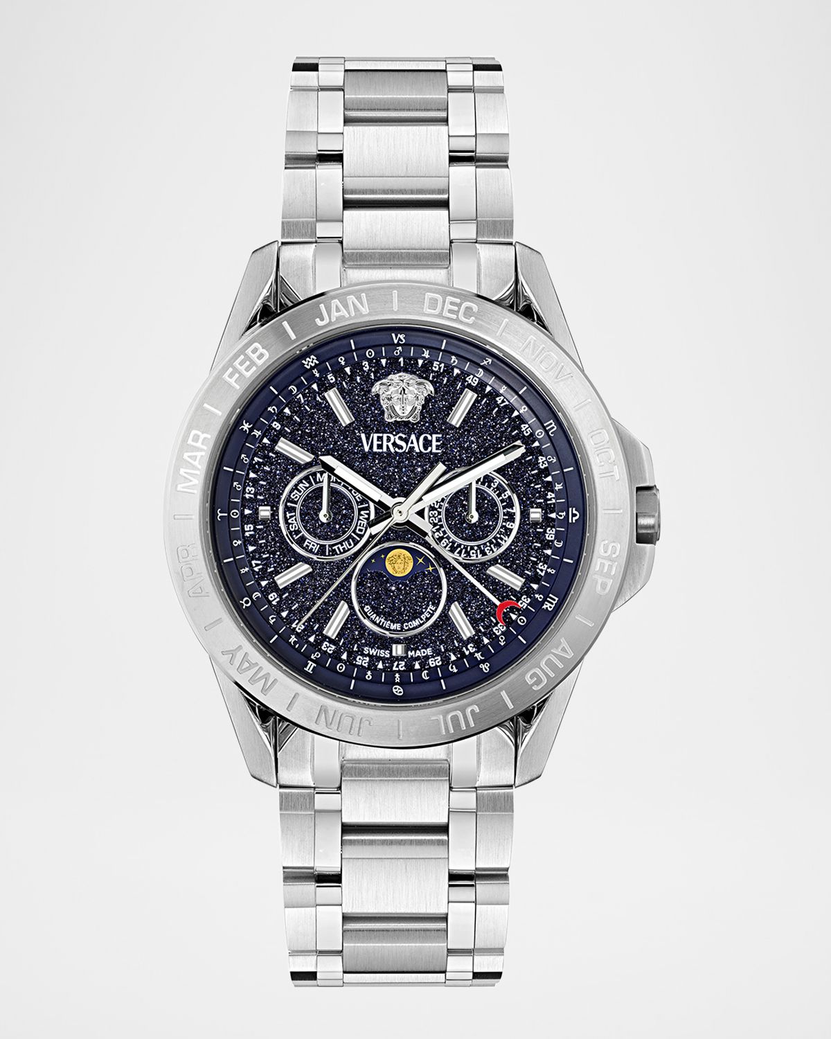 Versace V-Galaxy Moonphase 43MM Stainless Steel Bracelet Watch