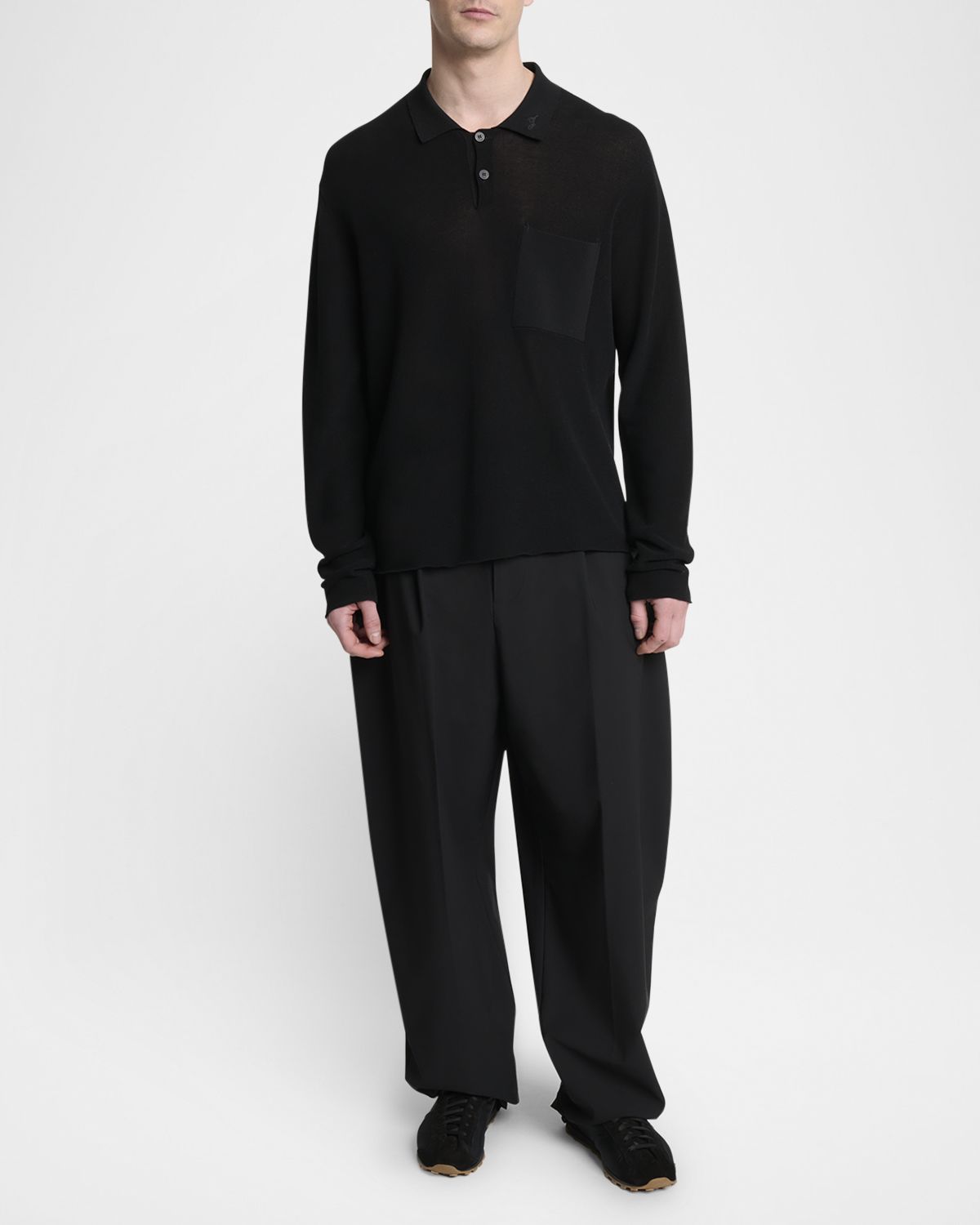 Jacquemus Men 's The Tricot Knit Long-Sleeve Pocket Polo Shirt