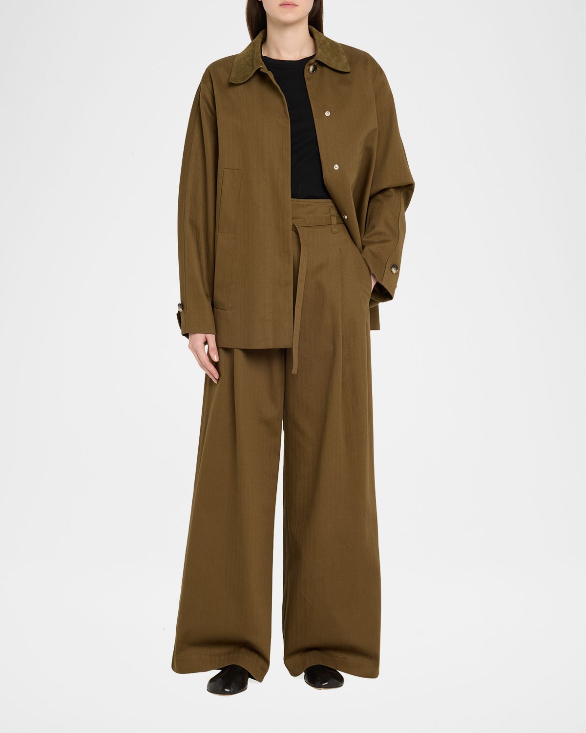 Proenza Schouler White Label Raver Belted Fine Herringbone Pants