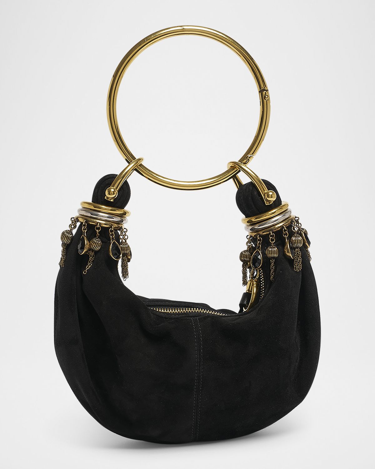Chloe Bracelet Mini Top-Handle Bag in Suede with Beads