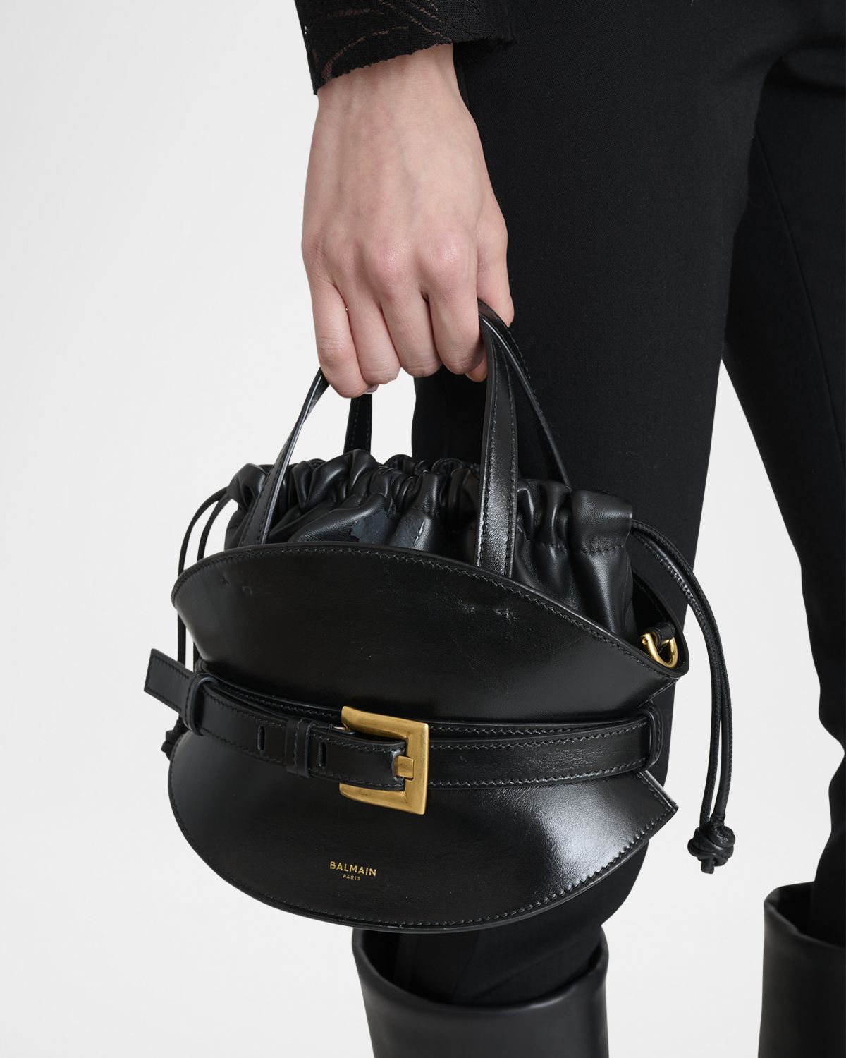 Balmain Shuffle Mini Top-Handle Bag in Calfskin