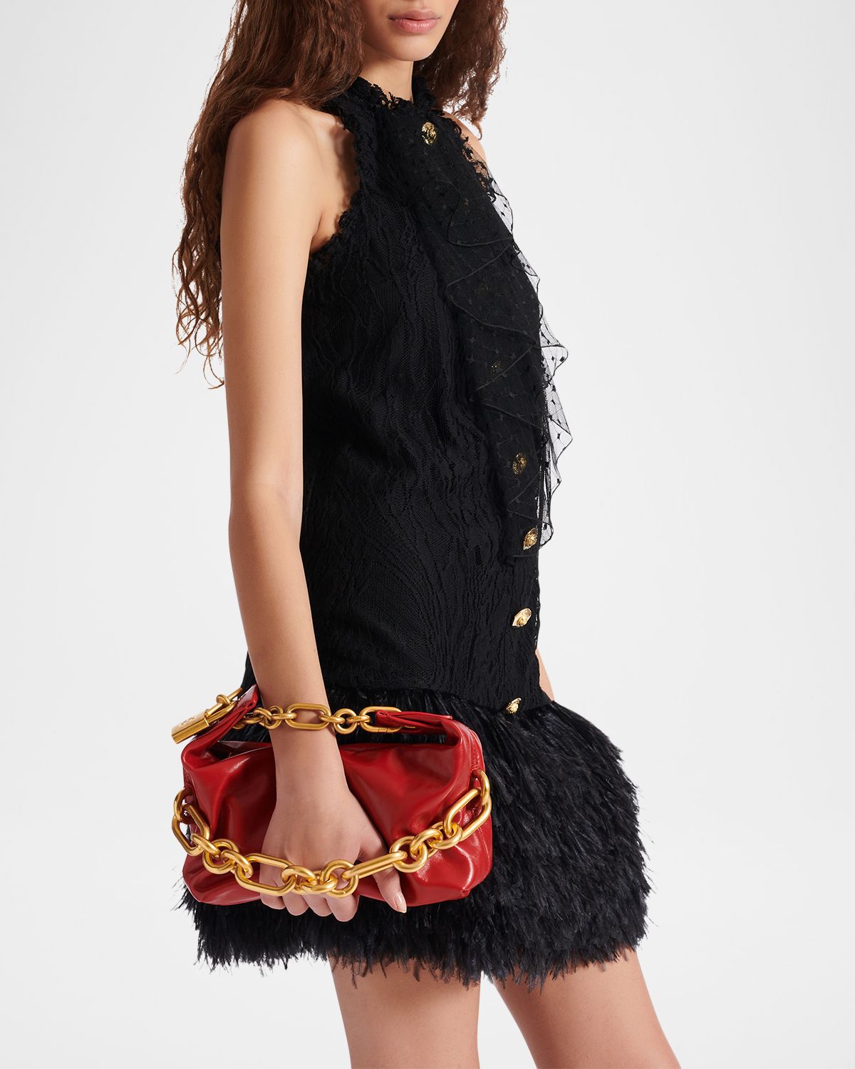 Balmain Sync Chain Mini Top-Handle Bag in Calfskin Leather