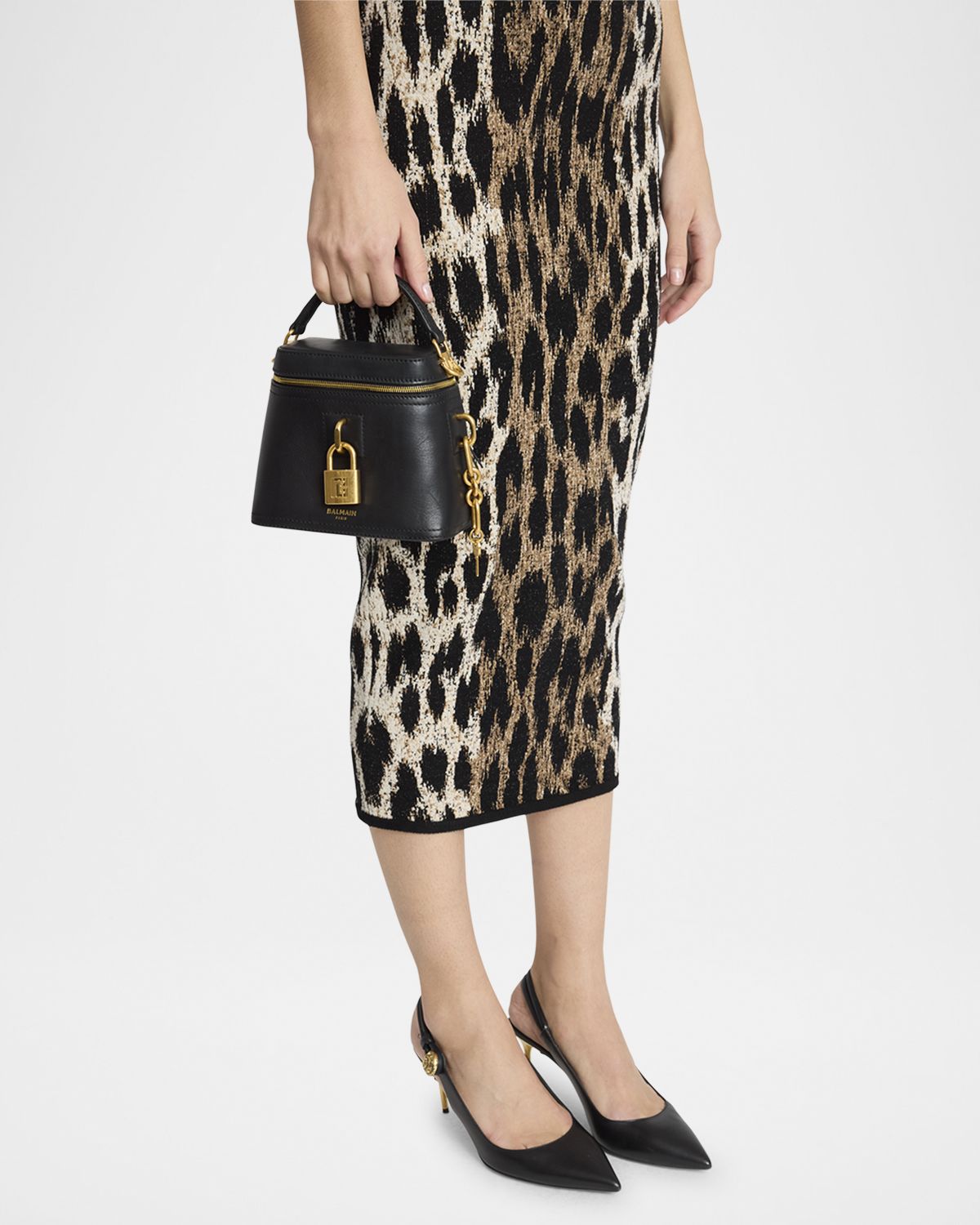 Balmain Pulse Vanity Top-Handle Bag in Calfskin