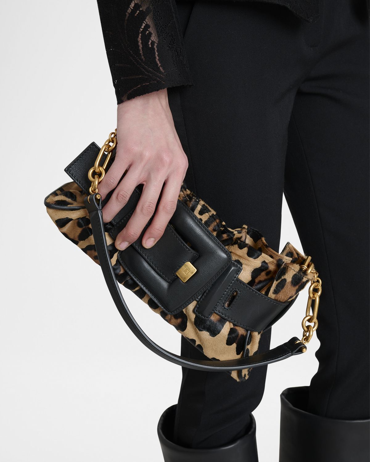 Balmain Anthem Mini Leopard Shoulder Bag in Calf Hair