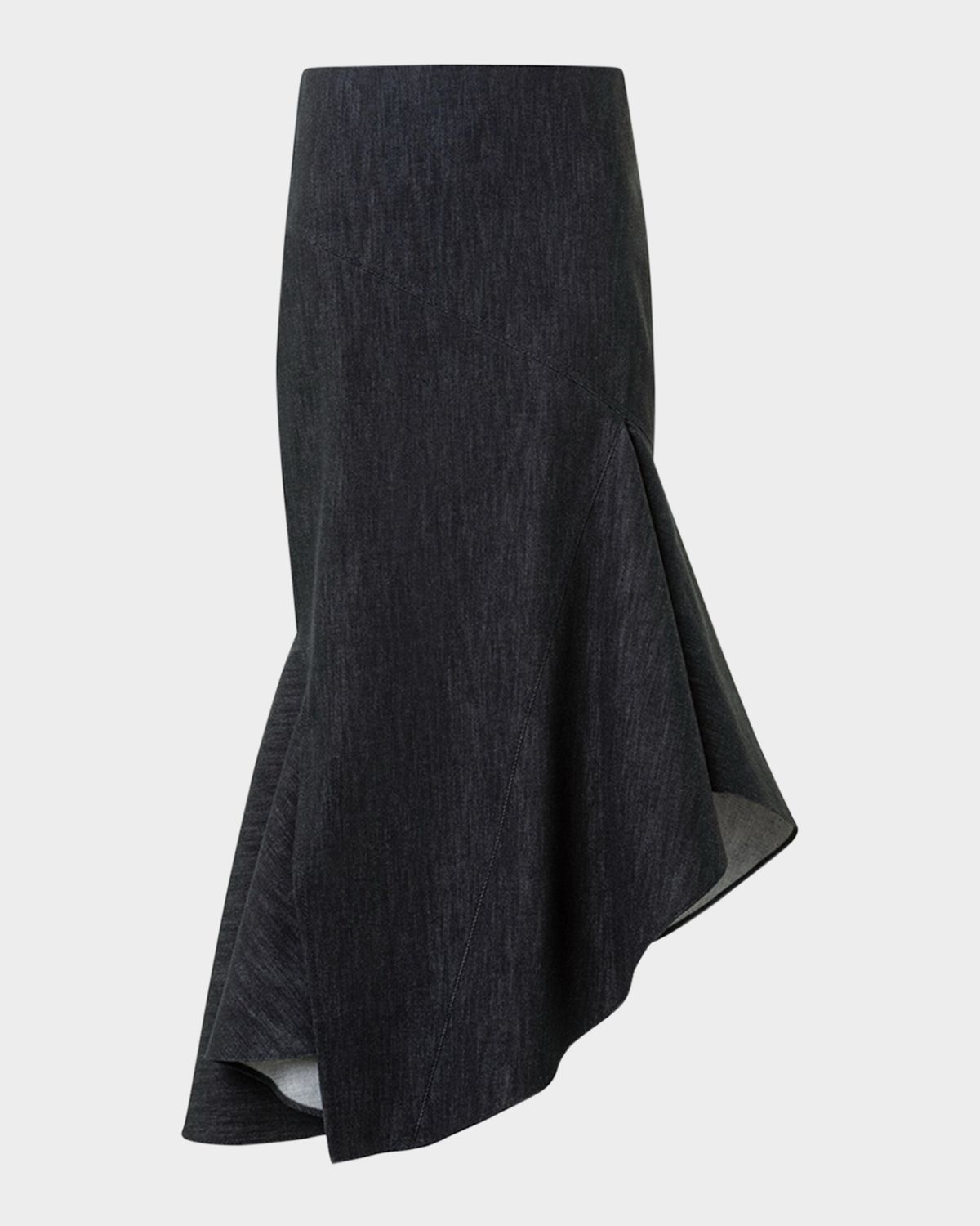 Akris Asymmetric Flared-Hem Stretch Denim Midi Skirt